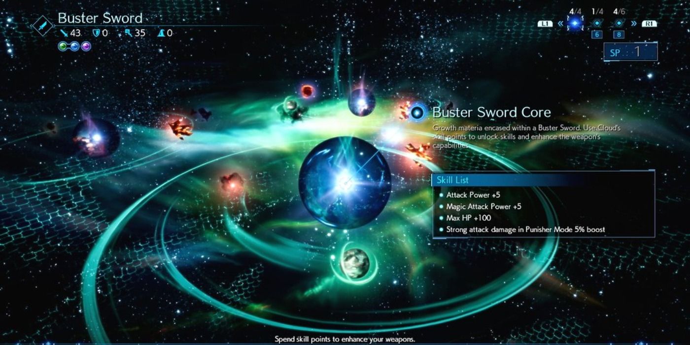Final Fantasy 7 Remake Buster Sword Upgrade Screen