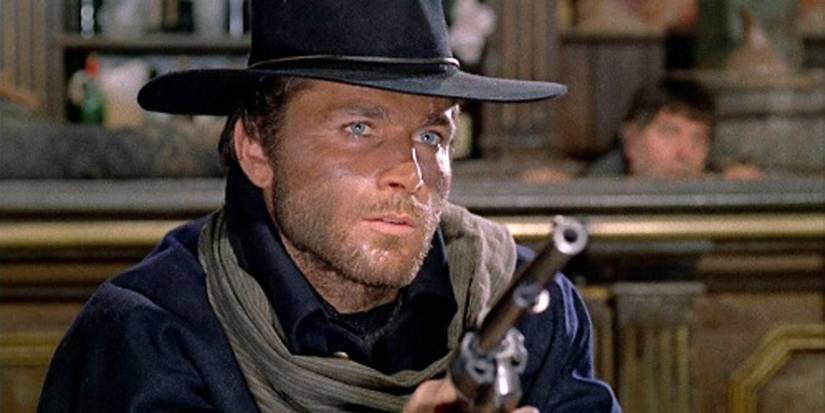 Frank Nero as Django pointing a gun at someone in Django