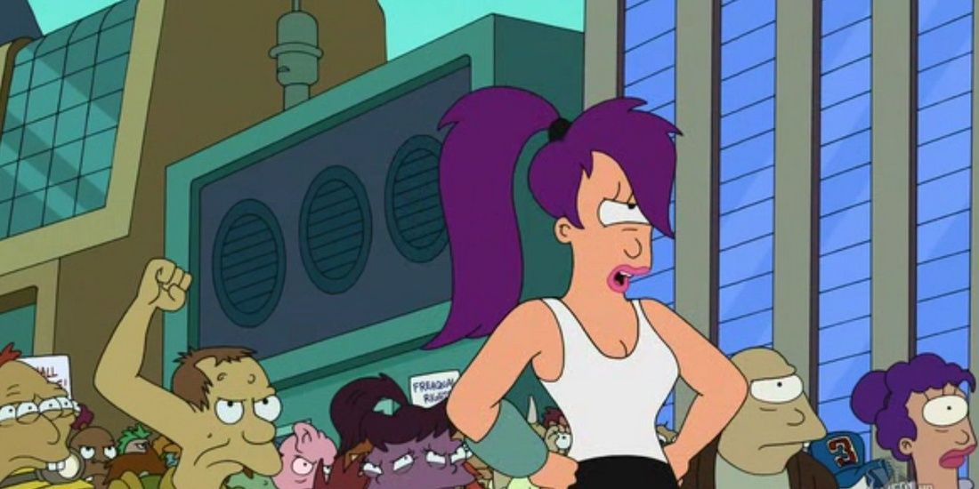 Leela stands with the mutants as the protest in New New York