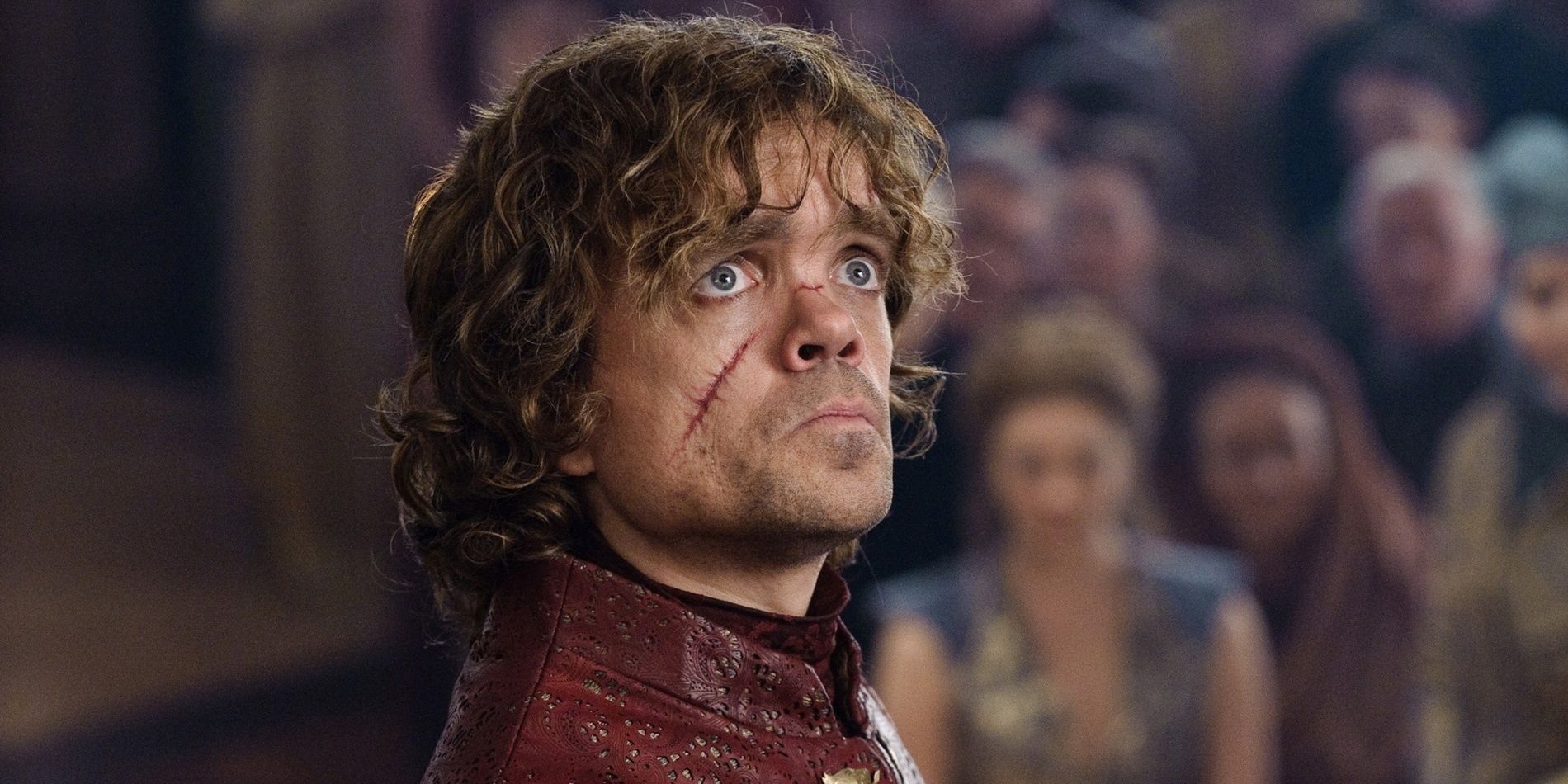 Tyrion looking up in court in Game of Thrones