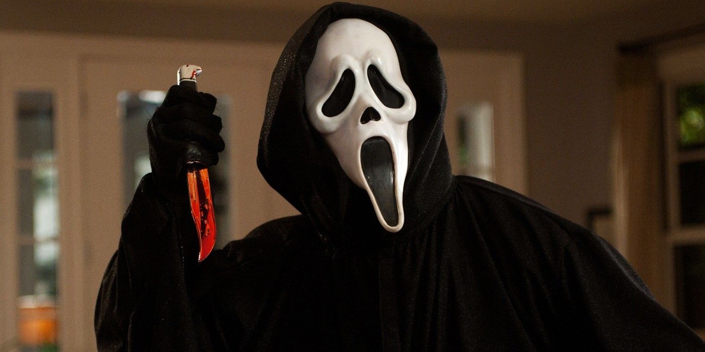 Ghostface from Scream holding a bloody knife