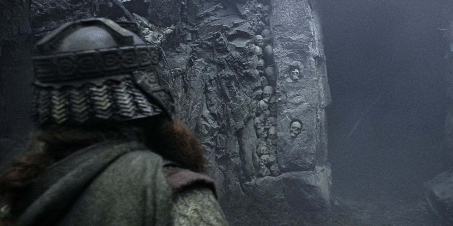 Gimli outside the tomb of the Army of the Dead in The Return of the King