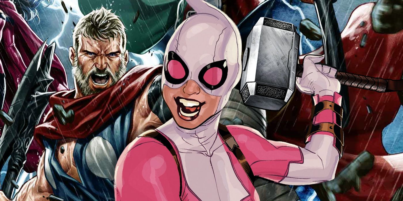 Gwenpool Lifts Mjolnir With Thors Arm