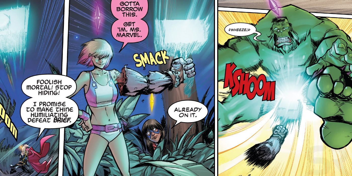 Gwenpool Lifts Thor Mjolnir Hulk Nutshot
