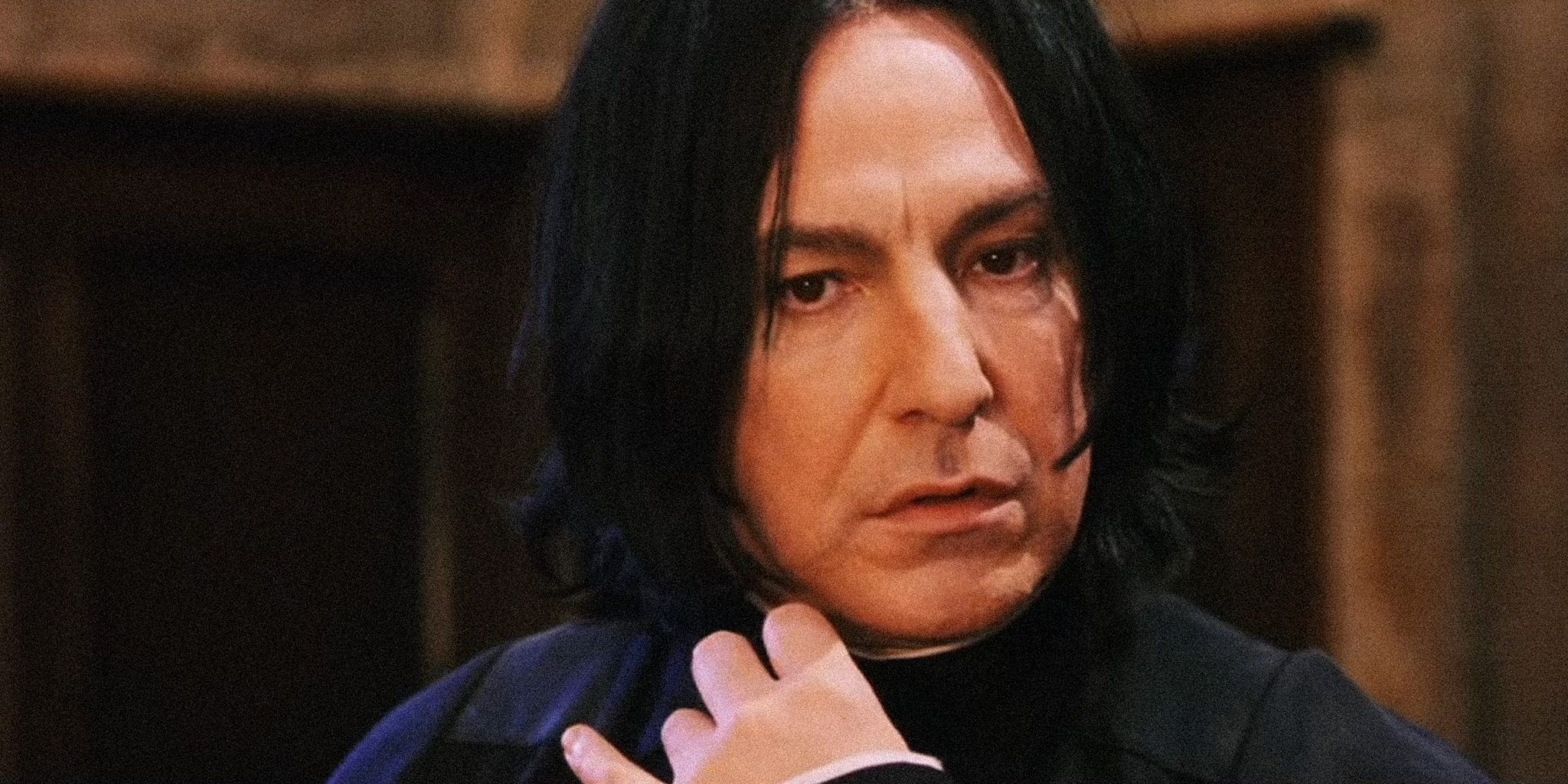 Close up of Snape in Harry Potter Looking Irritated