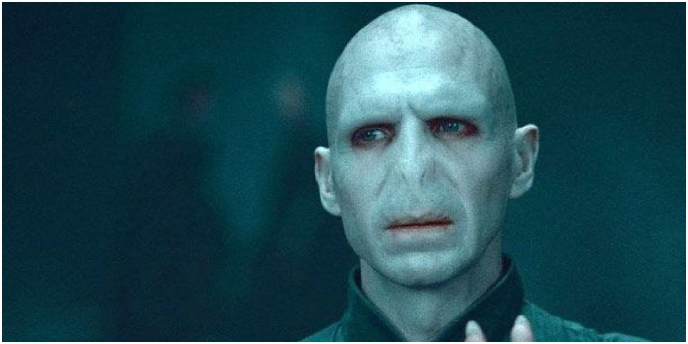A closeup of Lord Voldemort in the Harry Potter movies