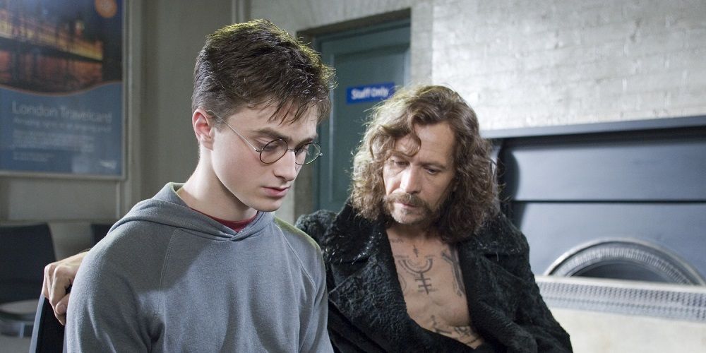 Sirius and Harry Potter talking in Harry Potter and the Order of the Phoenix.