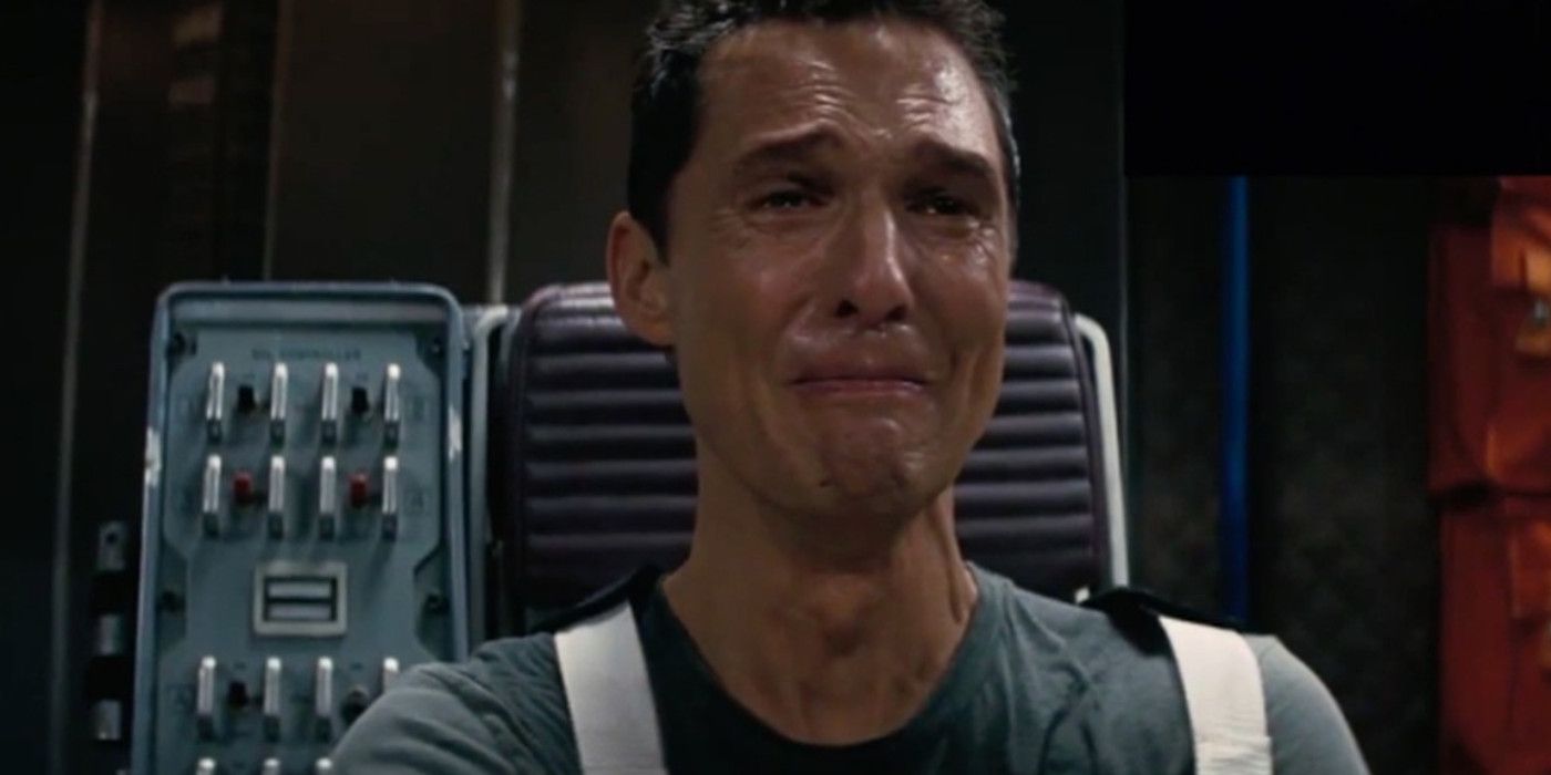 Cooper cries when recieving a phonecall from Murph in Interstellar