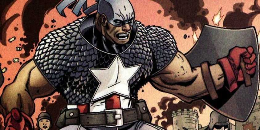 Isaiah Bradley fighting and holding a shield as Captain America