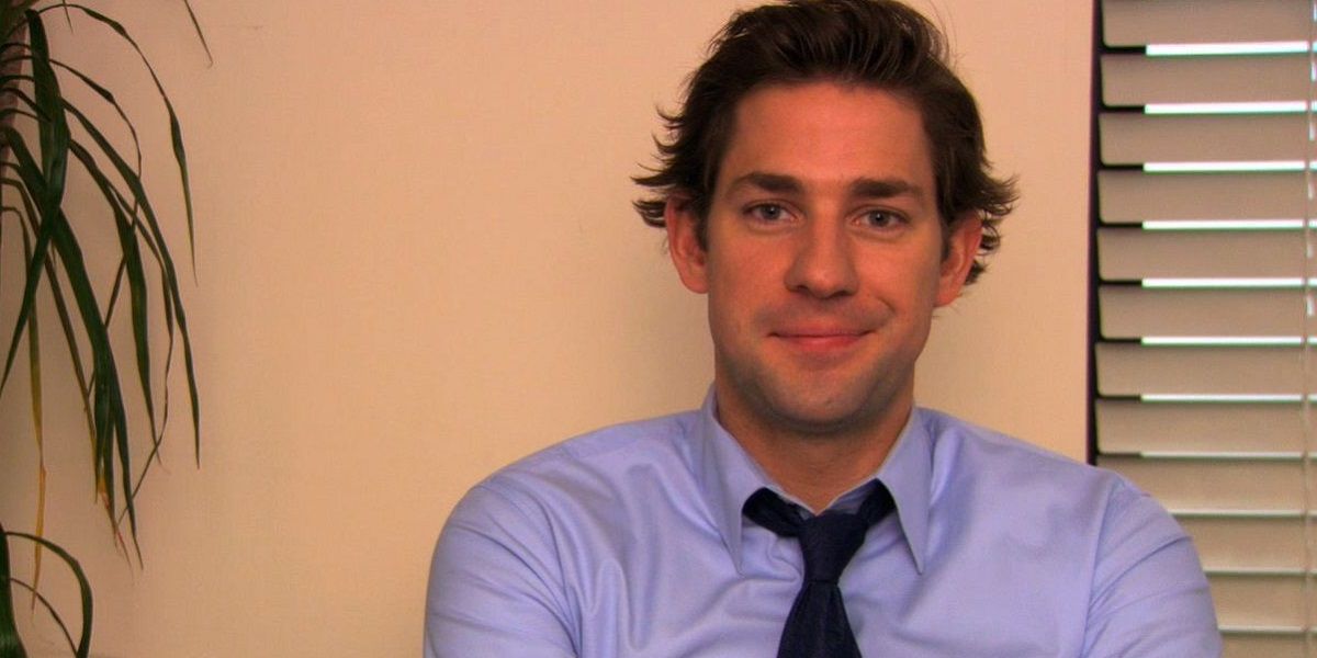 An image of Jim smiling in his talking head on The Office