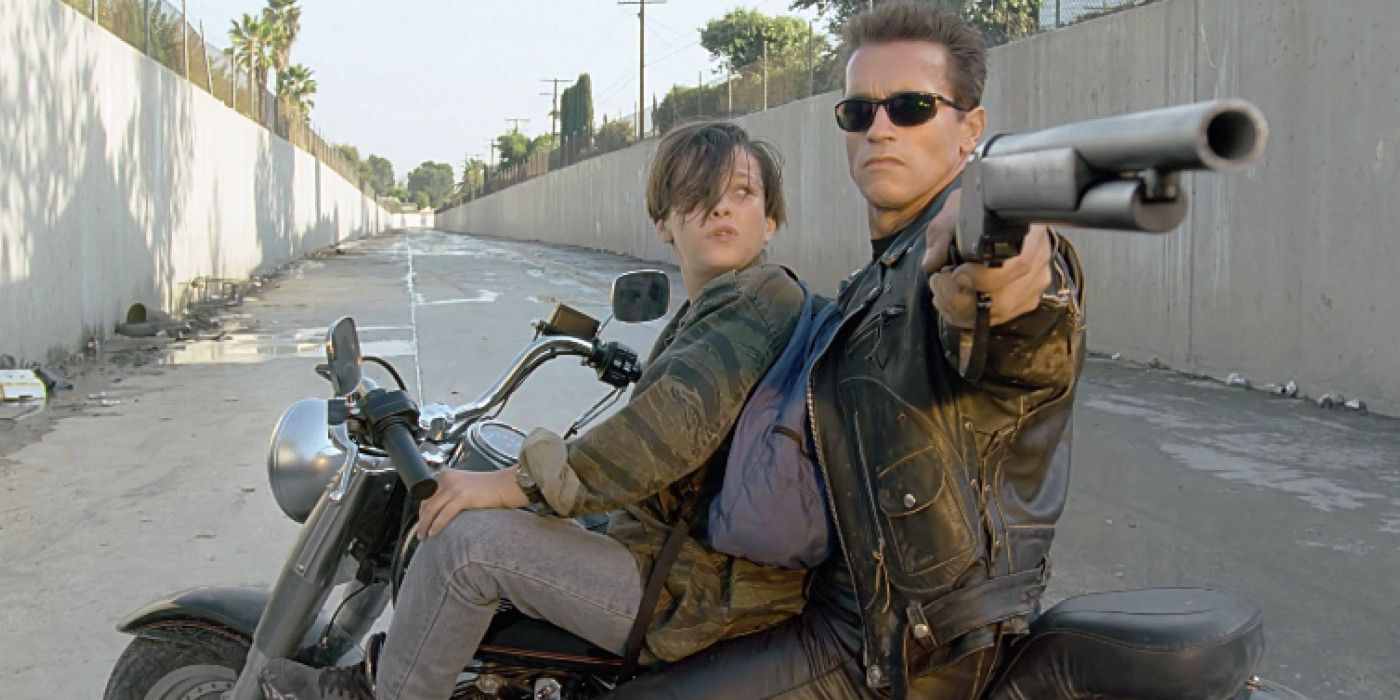 John Connor and T800 on a motorbike in Terminator 2: Judgment Day