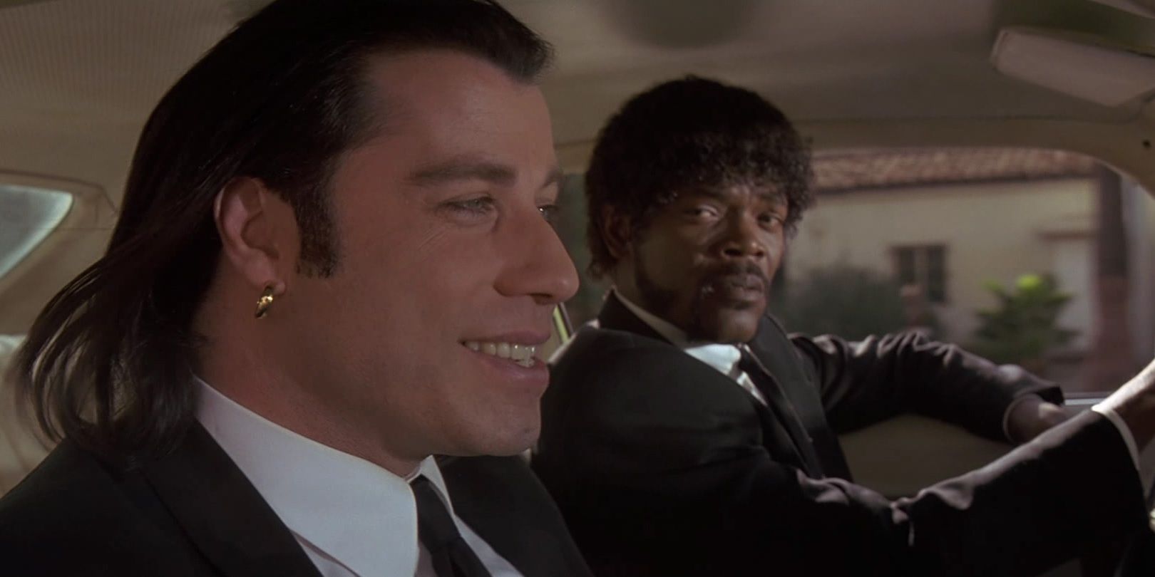 Jules and Vincent in a car in Pulp Fiction