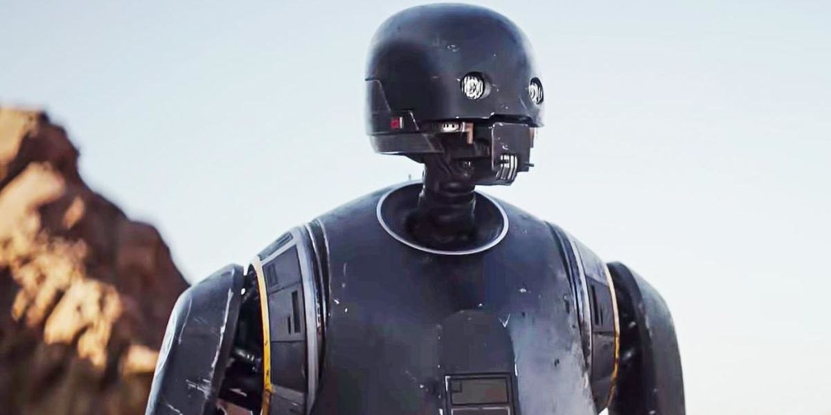 An image of K-2SO standing in a field in Rogue One