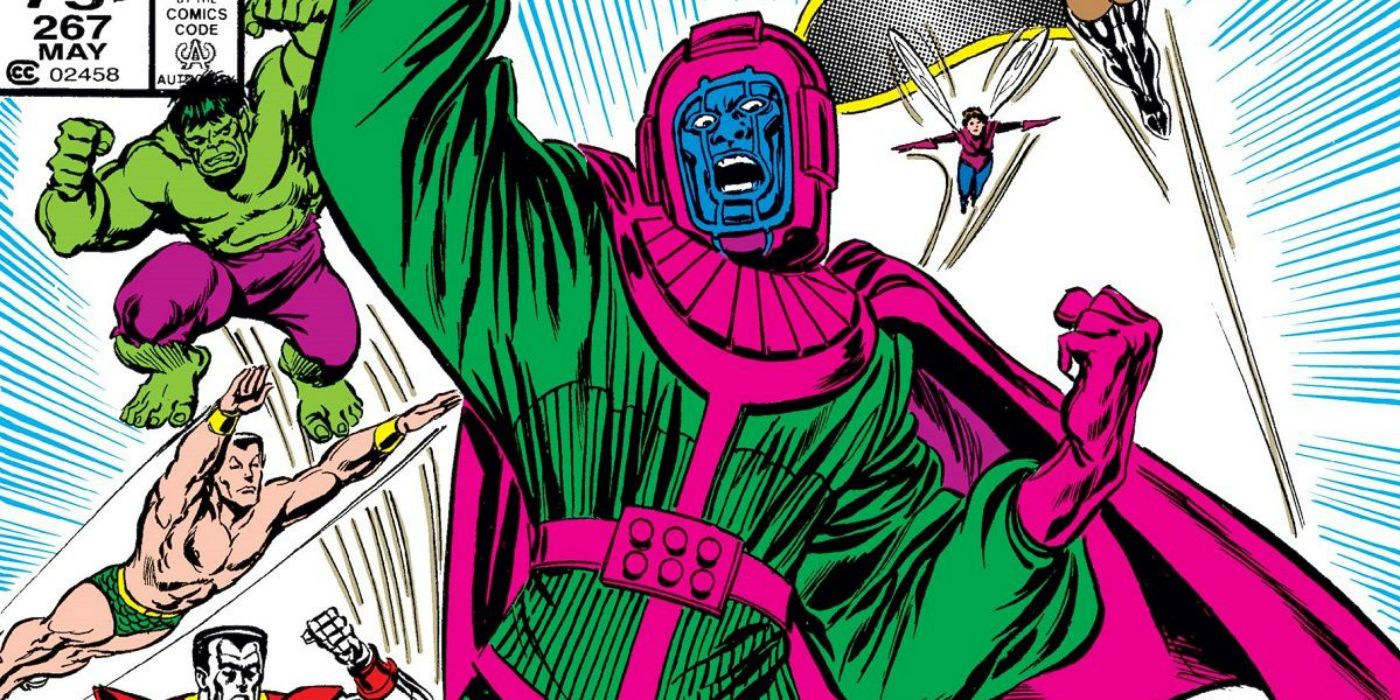 Kang The Conqueror fights the Avengers in Marvel Comics.