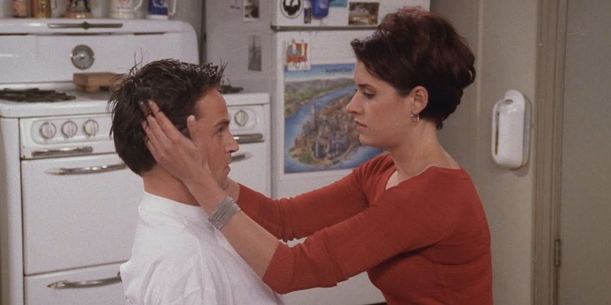 Kathy doing Chandler's hair in Friends