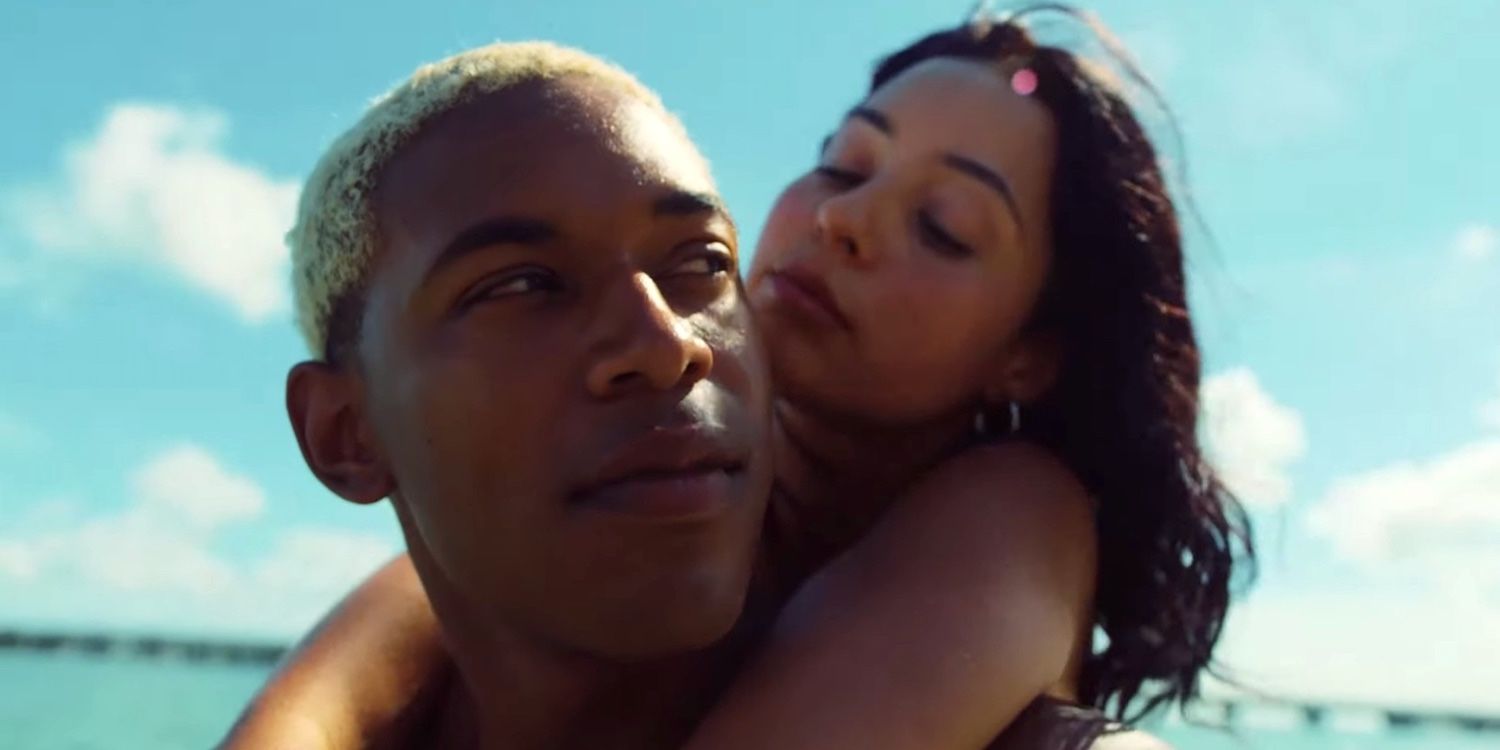 Kelvin Harrison Jr. and Alexa Demie swimming in Waves