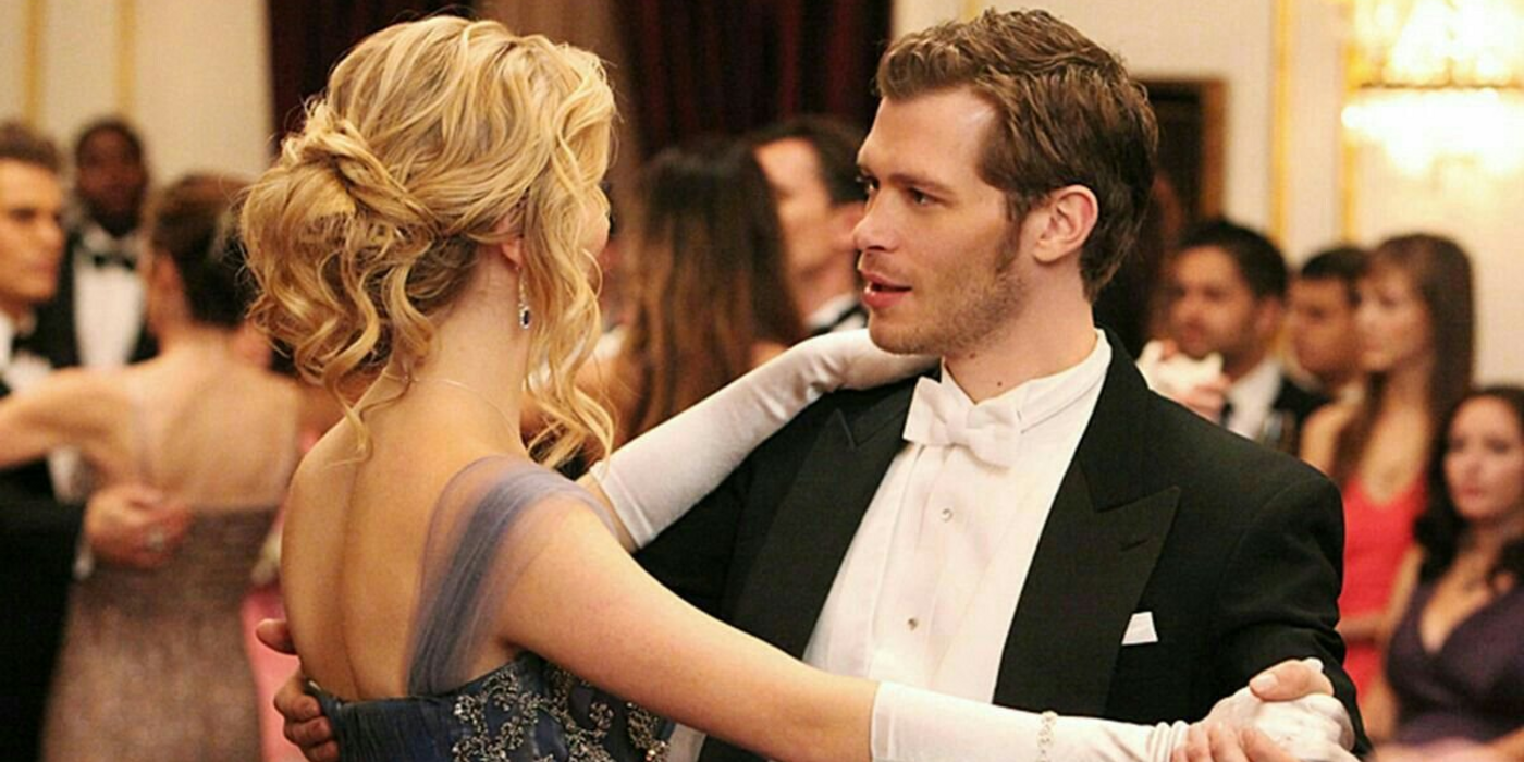 Klaus and Caroline in The Vampire Diaries.