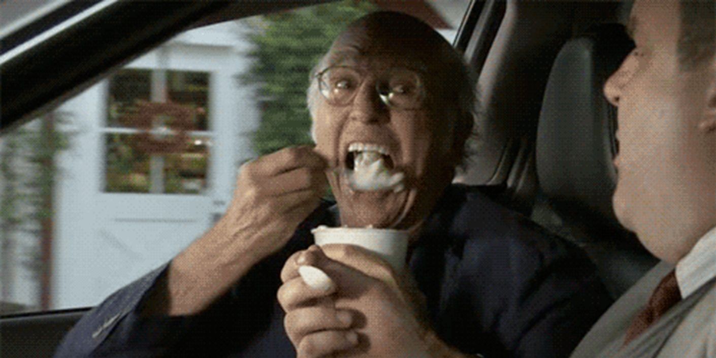 Larry eating Pinkberry in Curb Your Enthusiasm
