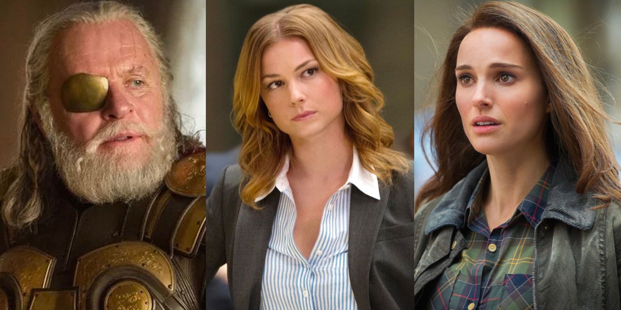 Split image of Odin, Sharon Carter and Jane Foster in the MCU