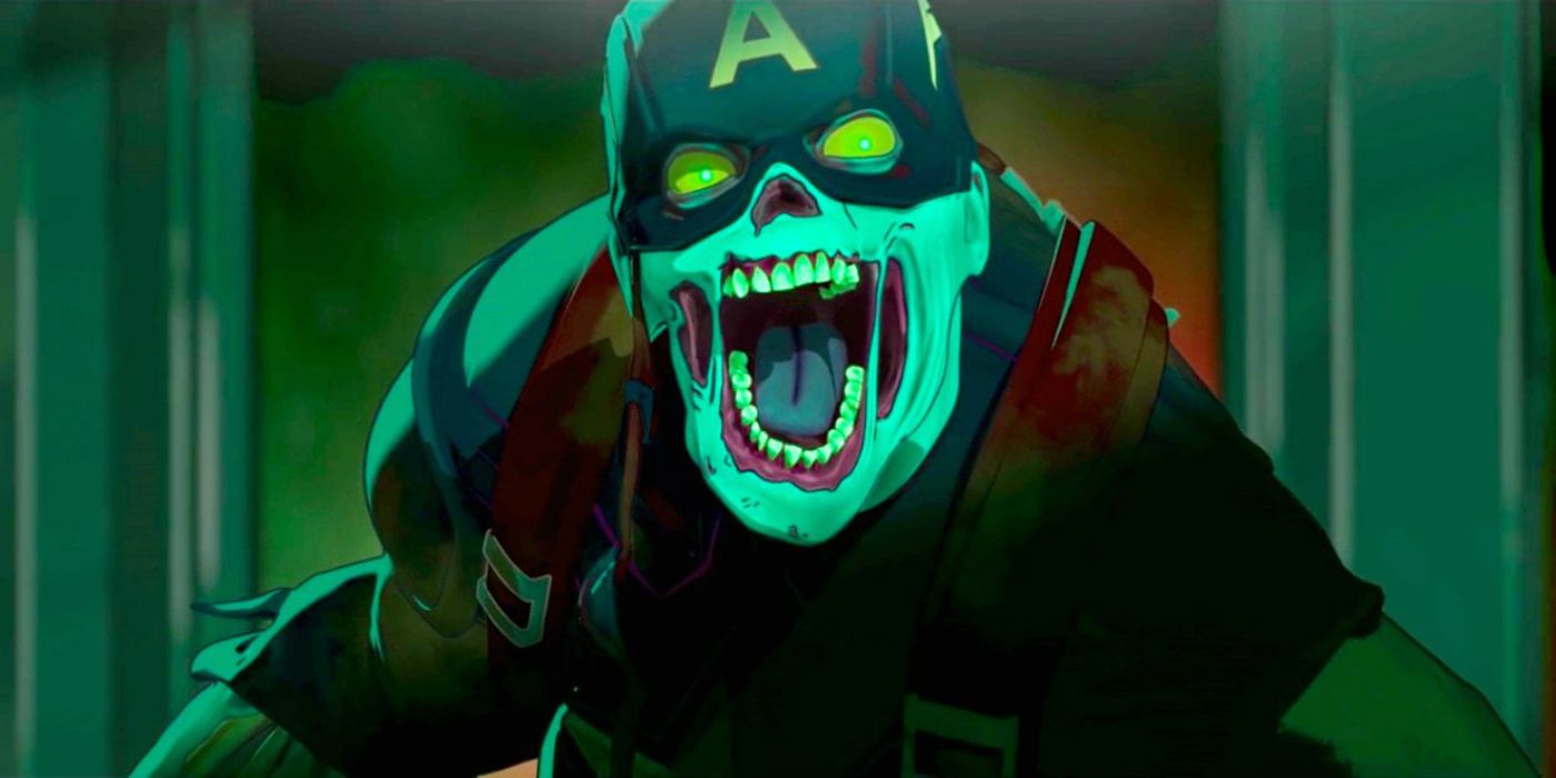 A zombie Captain America opens his mouth in Marvel's What If...?