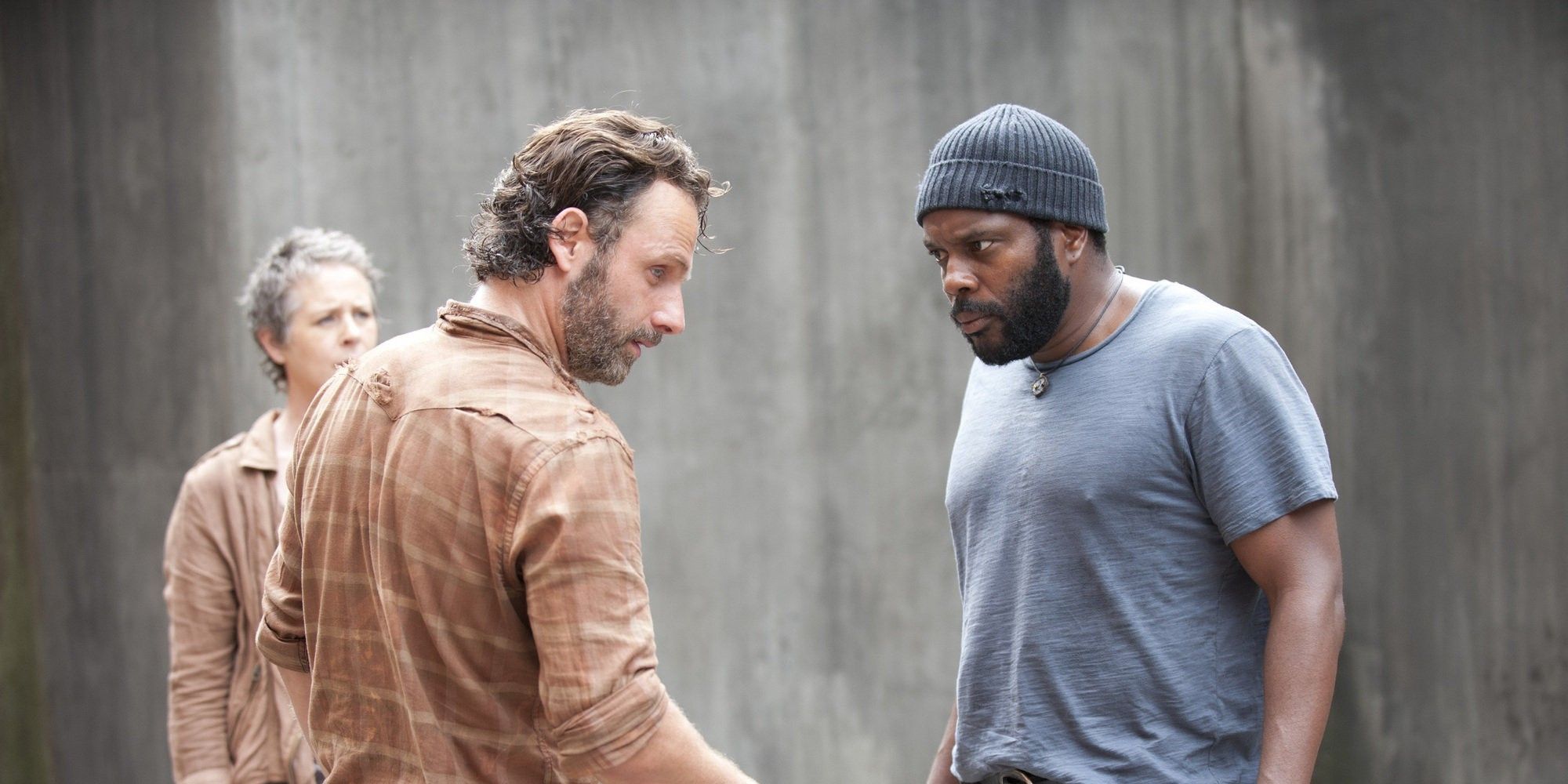 Melissa McBride as Carol, Andrew Lincoln as Rick and Chad Coleman as Tyreese in The Walking Dead