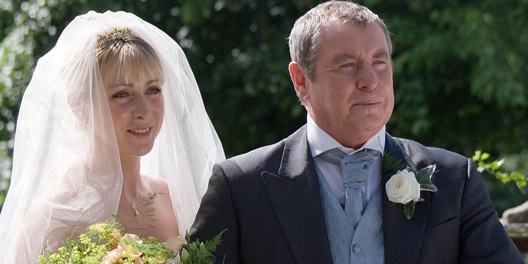 Cully and Tom Barnaby on her wedding day in Midsomer Murders