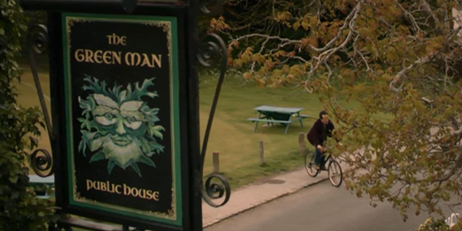 A sign for the Green Man pub in Midsomer Murders