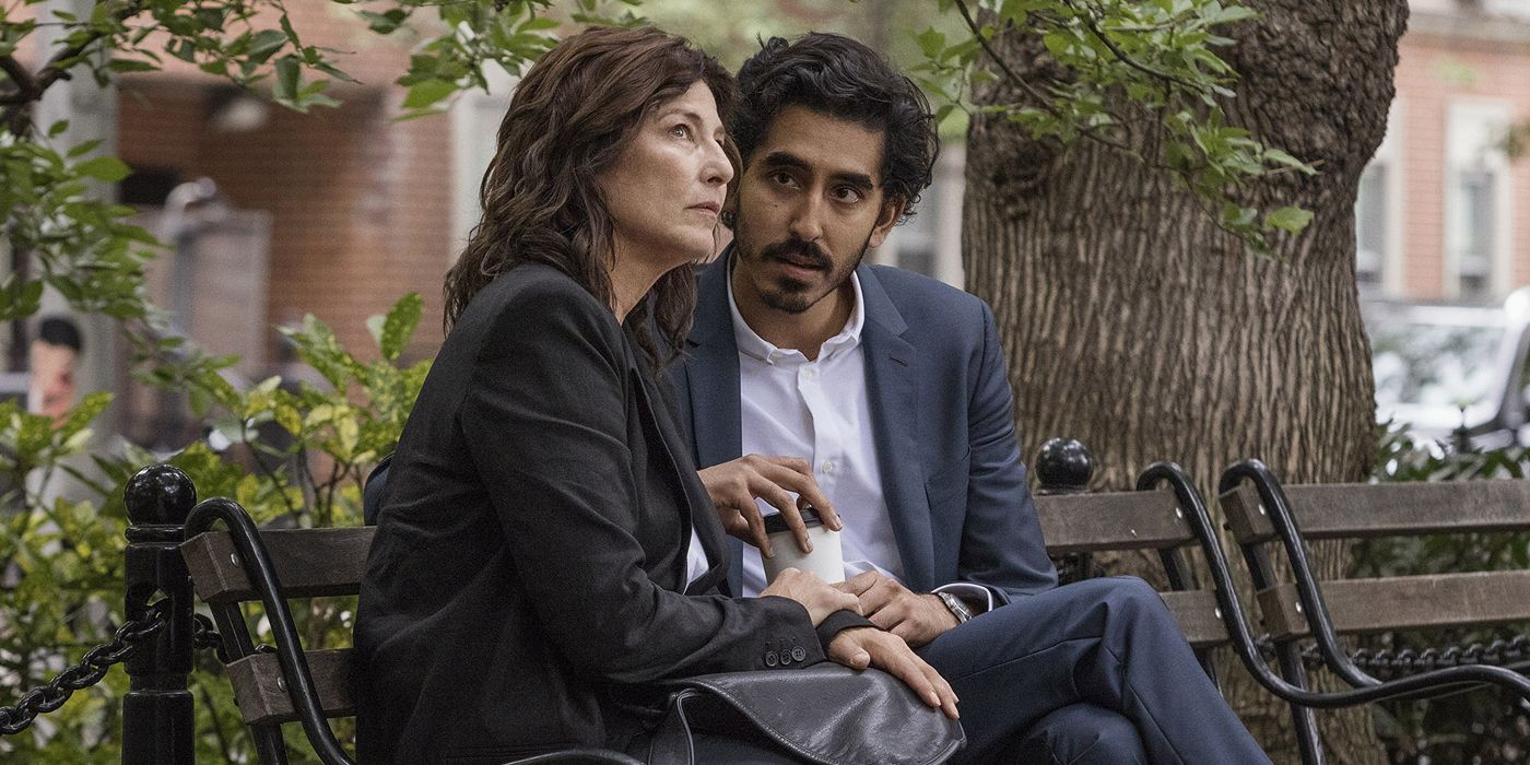 Catherine Keener sitting on a bench with Dev Patel in Modern Love