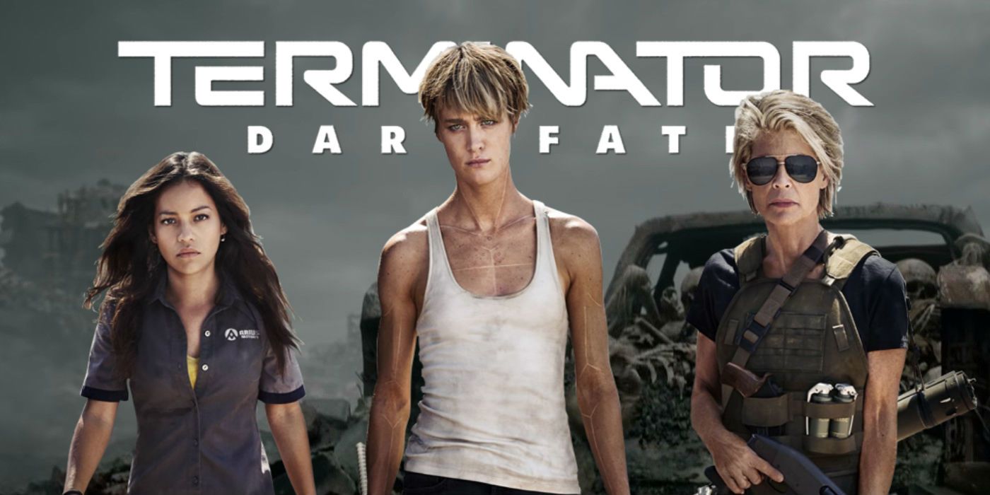 Natalia Reyes as Dani, Mackenzie Davis as Grace and Linda Hamilton as Sarah Connor in Terminator Dark Fate