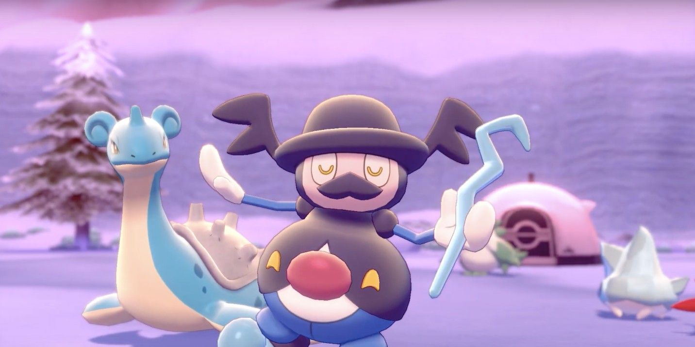 Mr. Mime's final form, Mr. Rime, in the camping feature in Pokemon Sword &amp; Shield