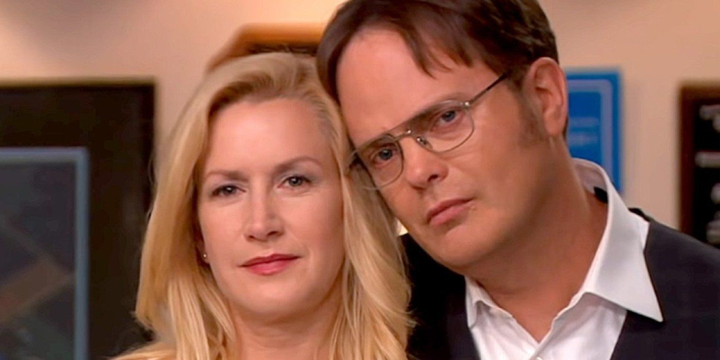 Angela and Dwight smiling in The Office