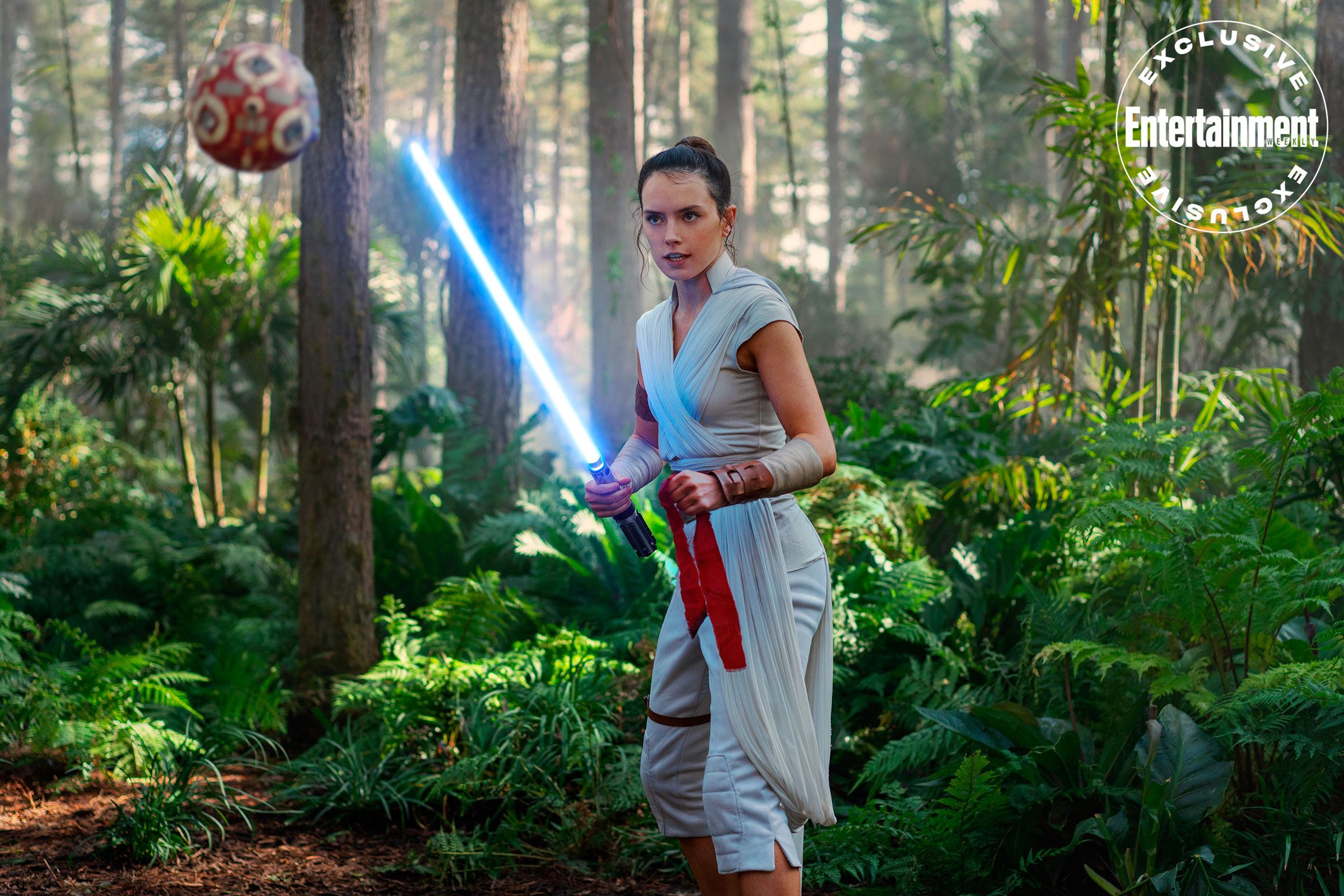 Rey with training remote in Star Wars The Rise of Skywalker