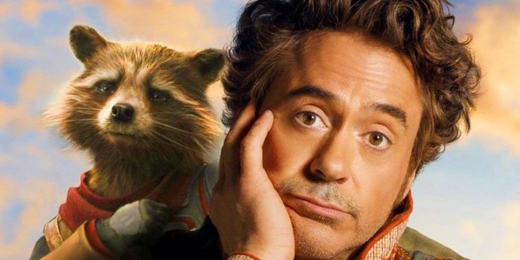 Robert Downey Jr Dolittle and Rocket Raccoon