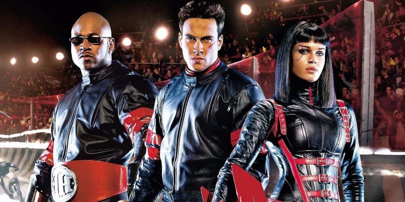 L.L. Cool J, Chris Klein, and Rebecca Romijn look serious in Rollerball