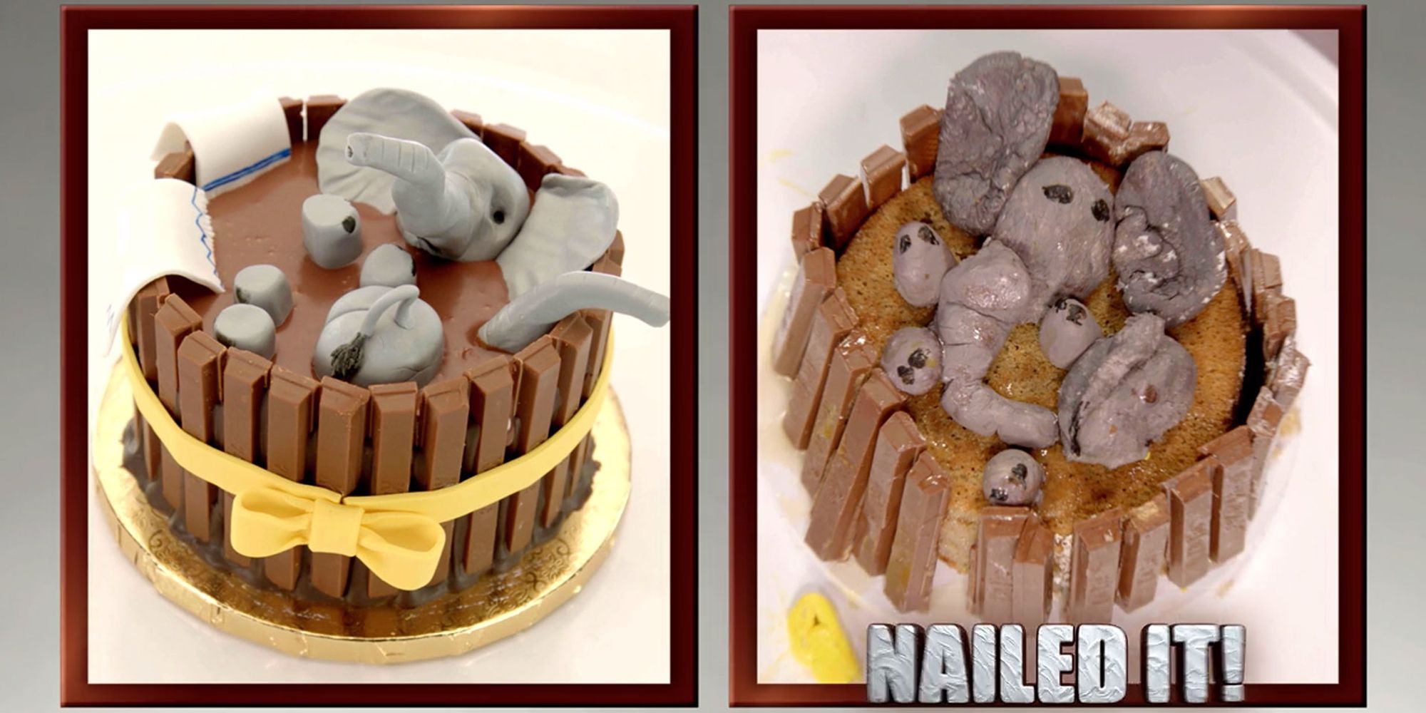 Sal&rsquo;s Hot Tub Cake from Nailed it next to the original