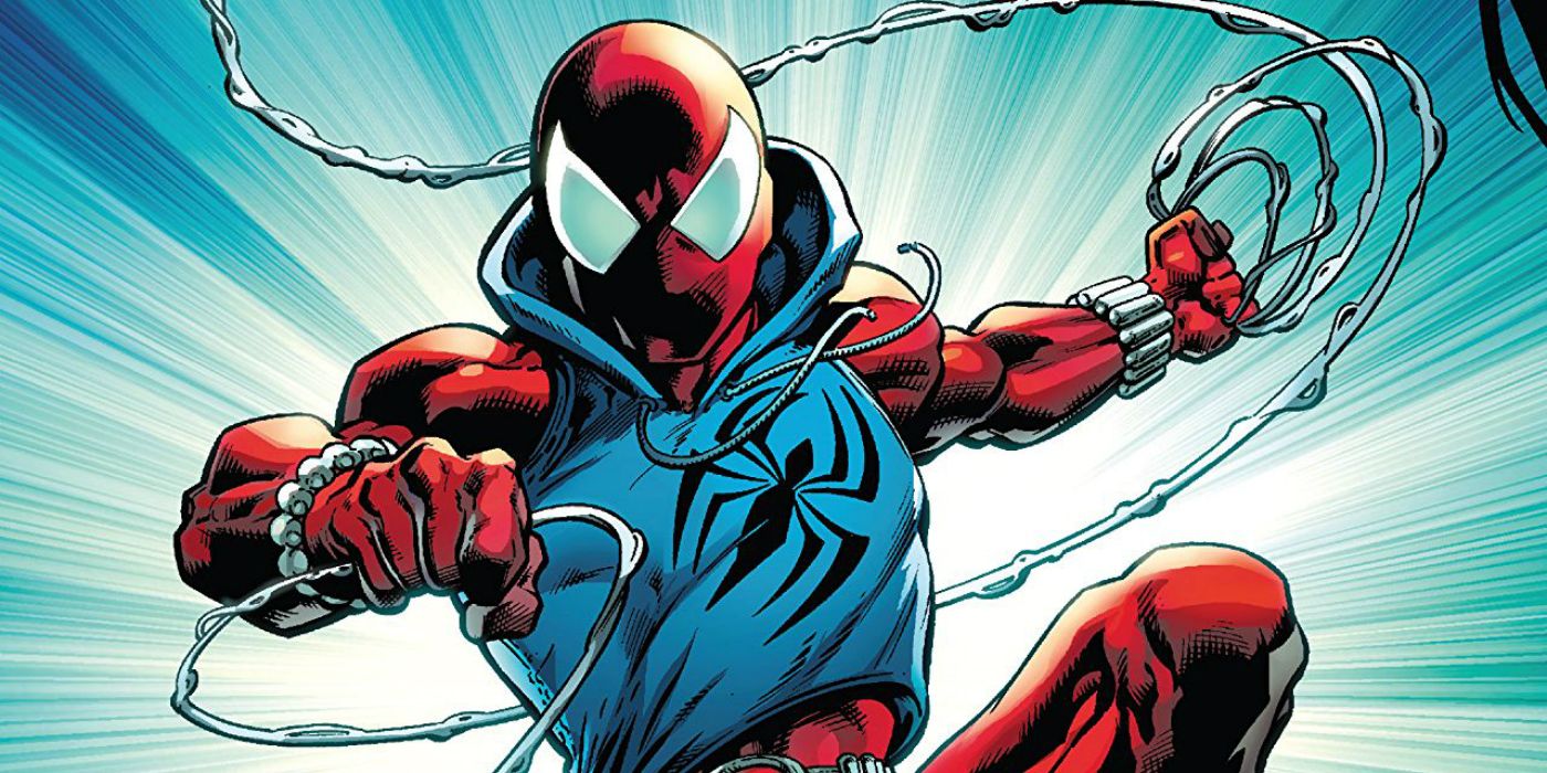 Scarlet Spider-Man clutching barbed wire in Marvel Comics