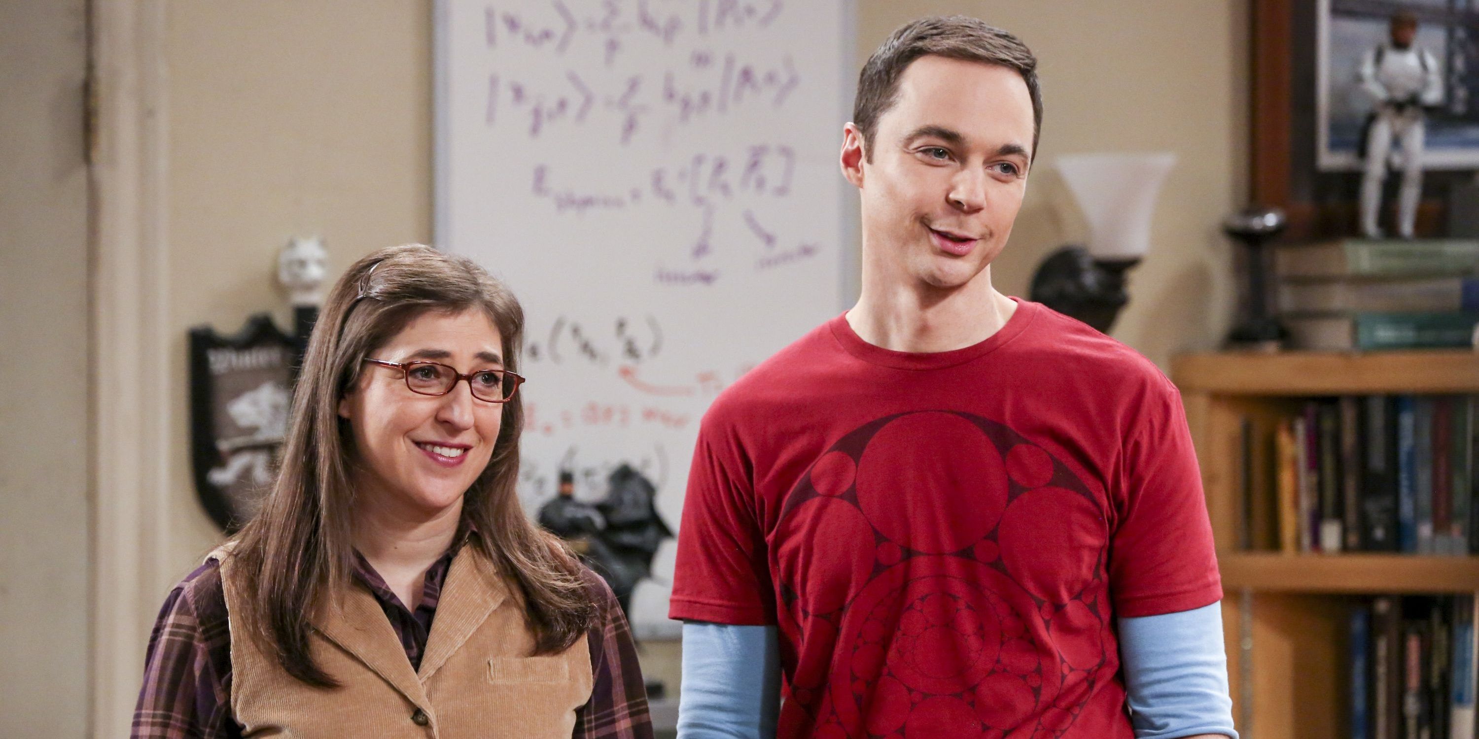 Sheldon and Amy smiling in his apartment on TBBT