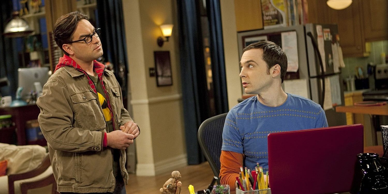 Sheldon and Leonard having a stare-off in The Big Bang Theory.