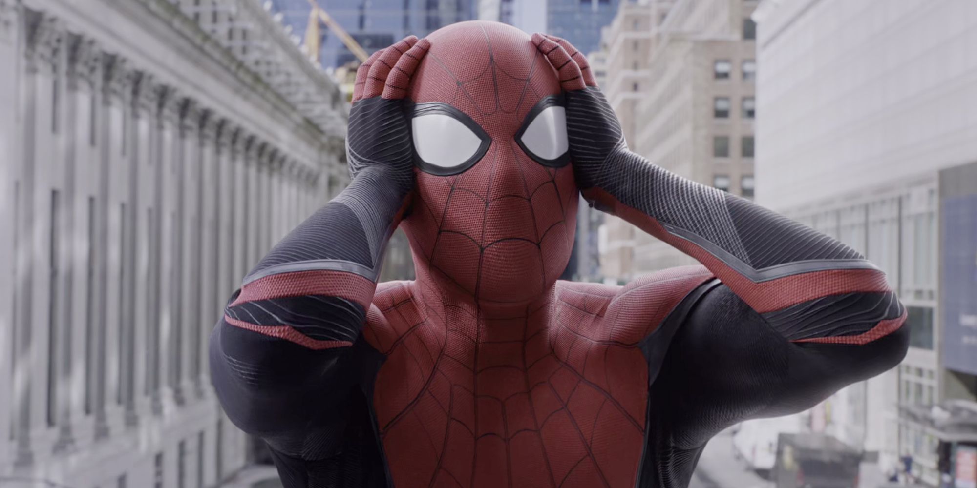 Peter Parker panics in New York in the mid-credits scene of Spider-Man Far From Home