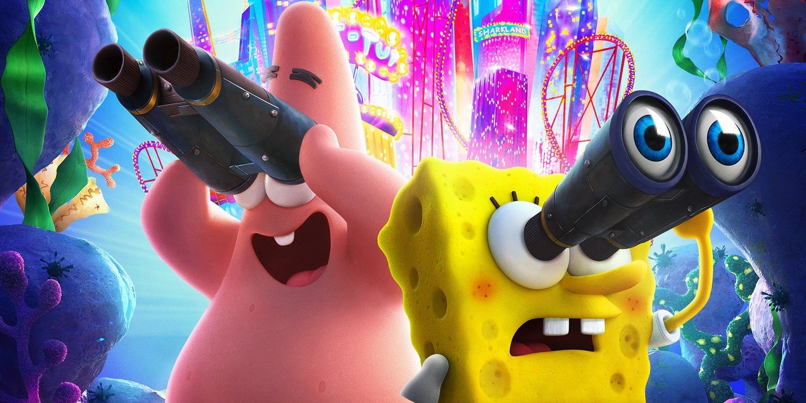 SpongeBob and Patrick looking through binoculars