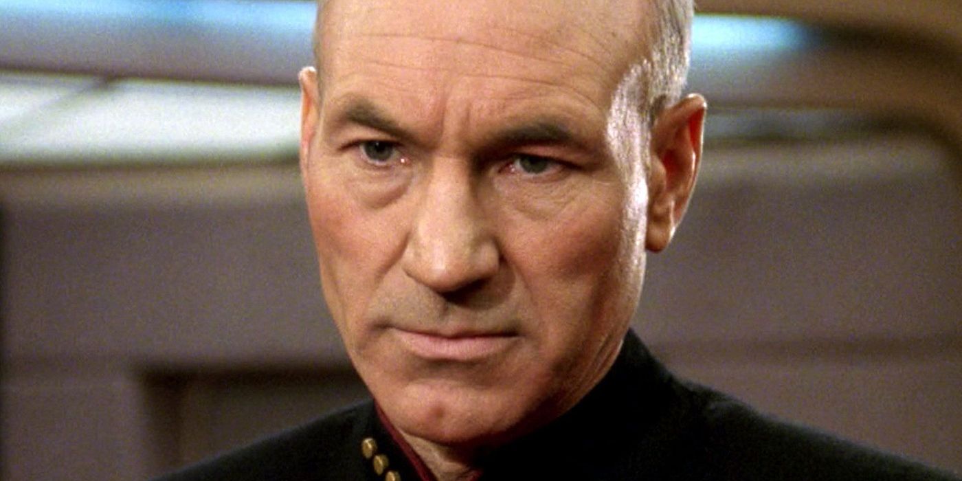 Picard looks on with a serious expression in Star Trek TNG
