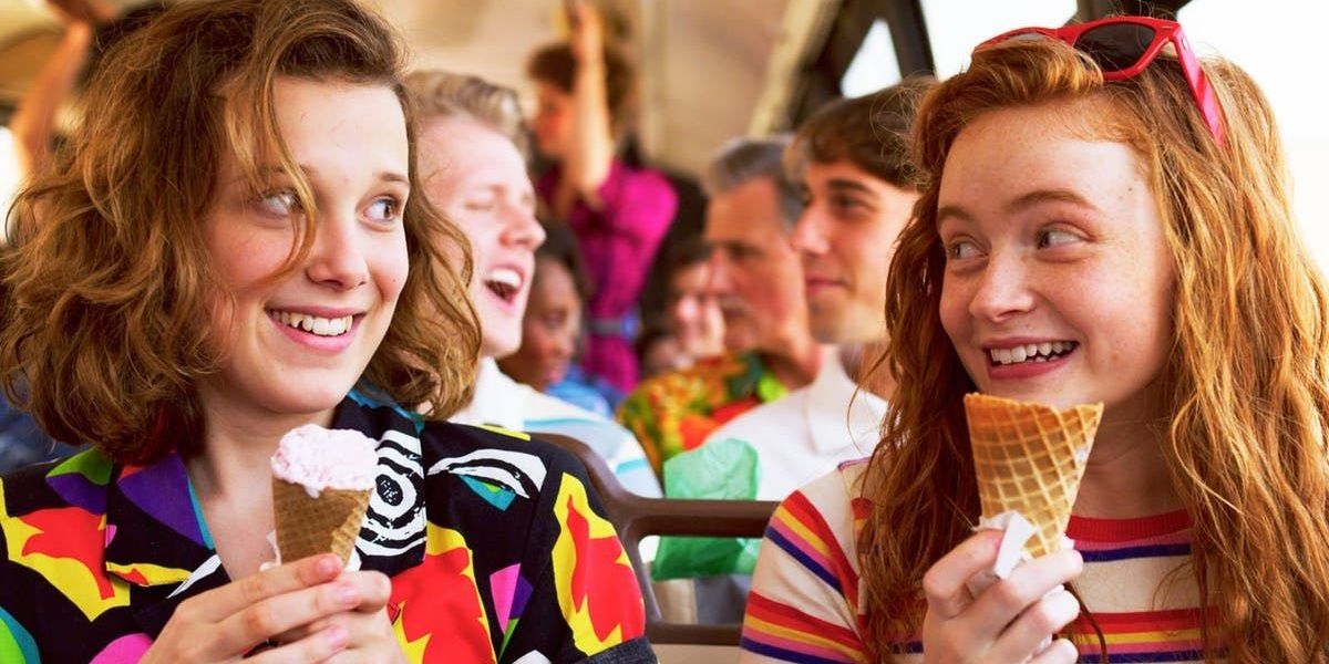 Stranger Things Eleven and Max eating ice cream