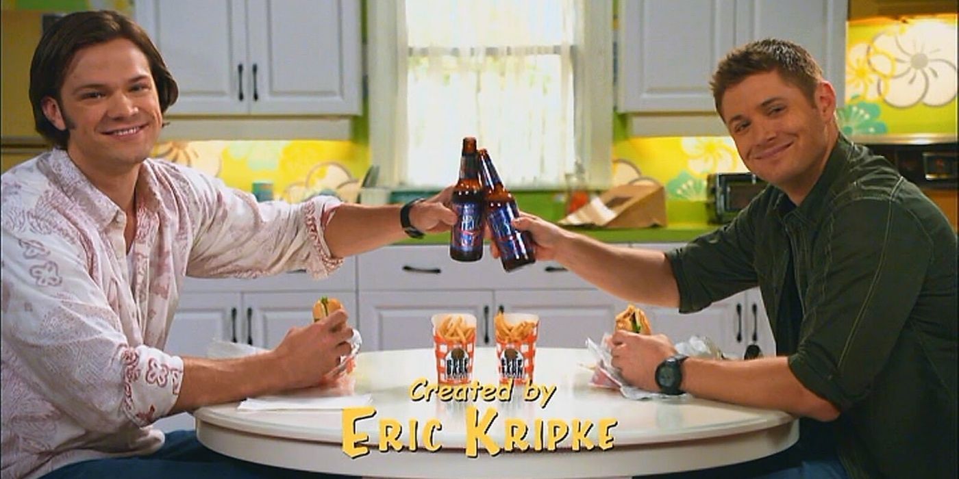 Sam and Dean toasting with beers in Supernatural