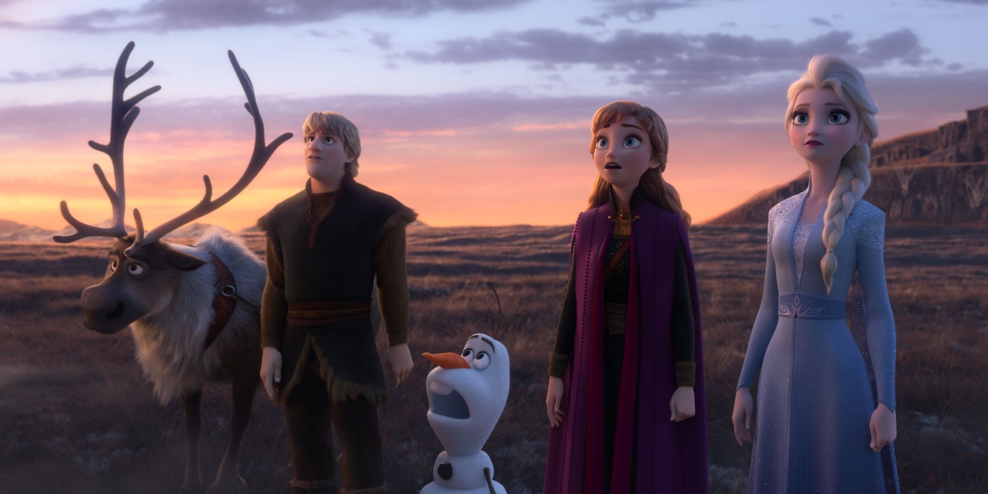 Sven, Kristoff, Olaf, Anna and Elsa in Frozen 2