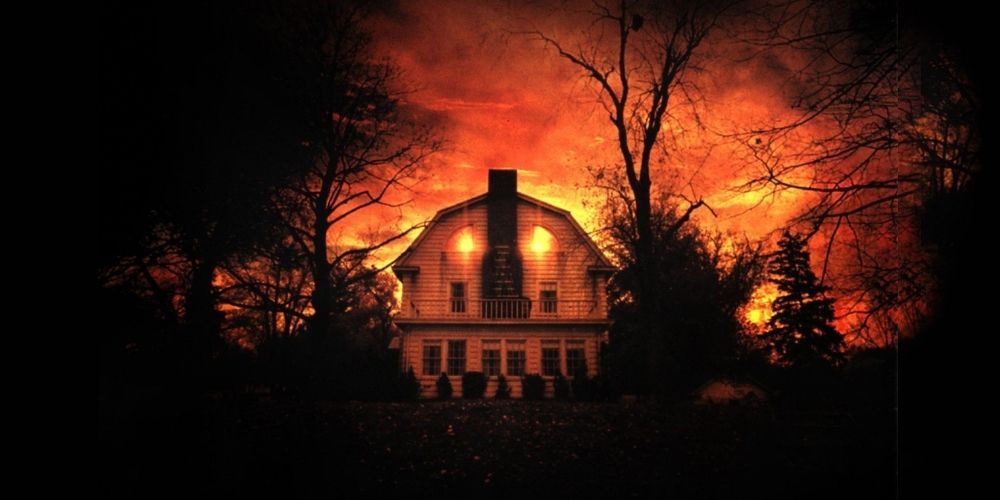 The famous at 112 Ocean Avenue glows red with evil in The Amityville Horror