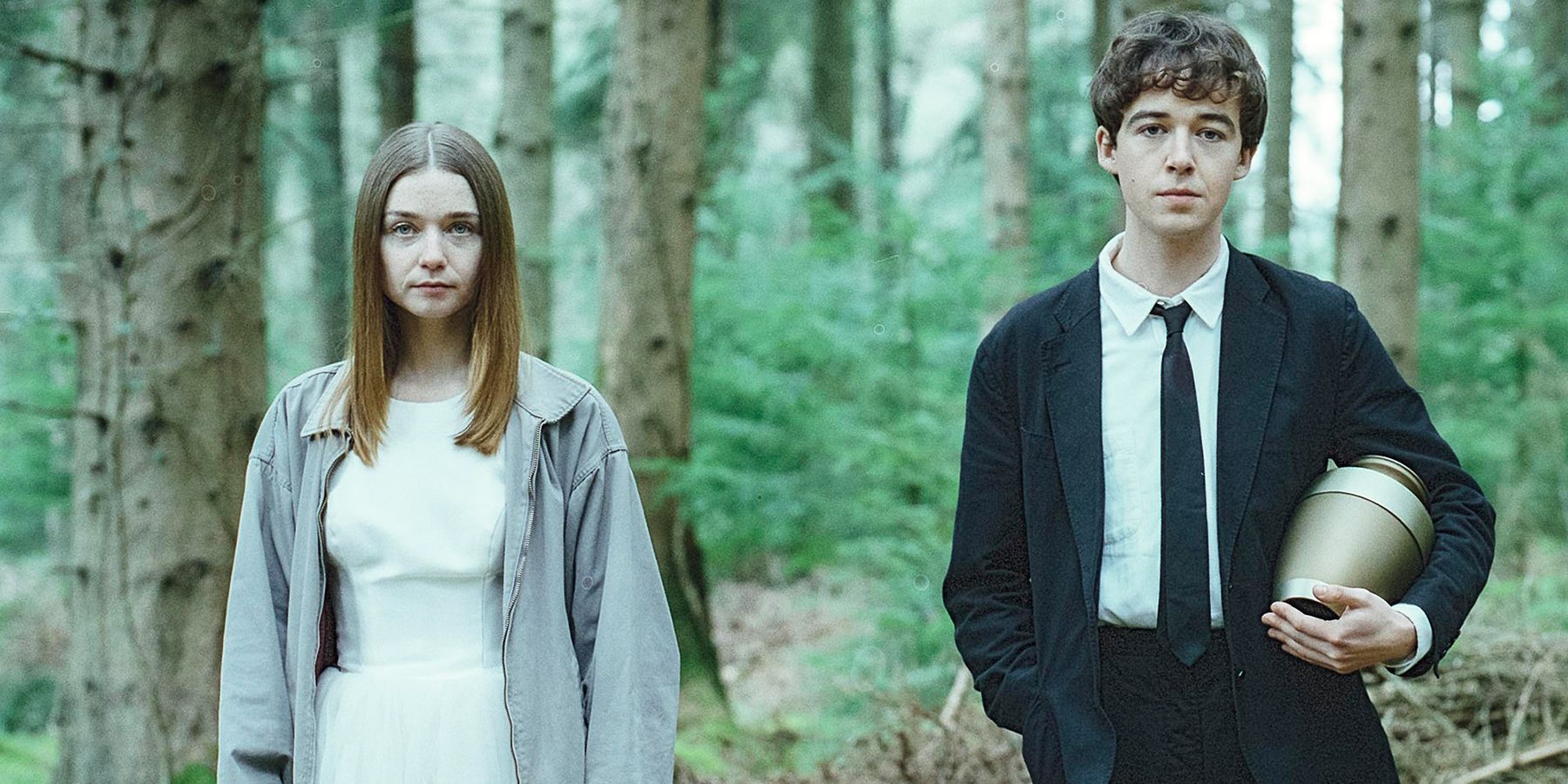 Alyssa and James standing in a forest in The End of the F***ing world