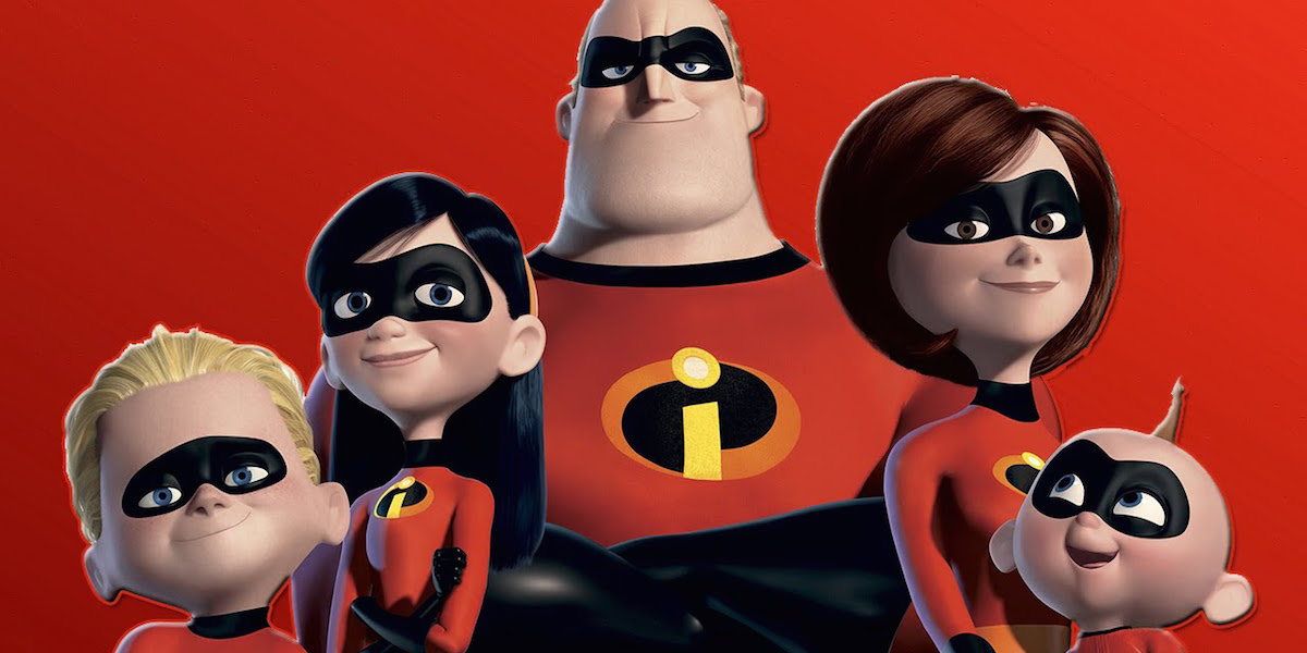 The Parr family pose for a promotional image from The Incredibles 