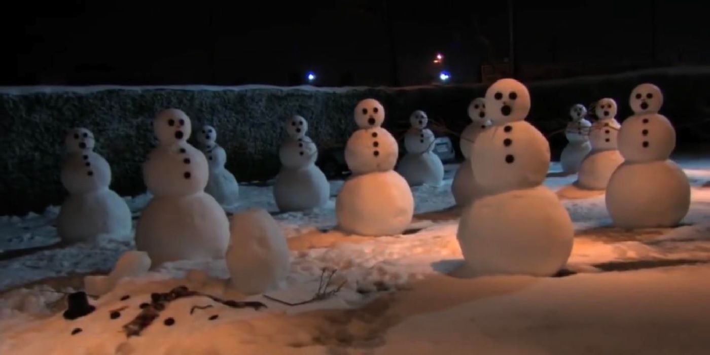 Dwight's snowman army in The Office