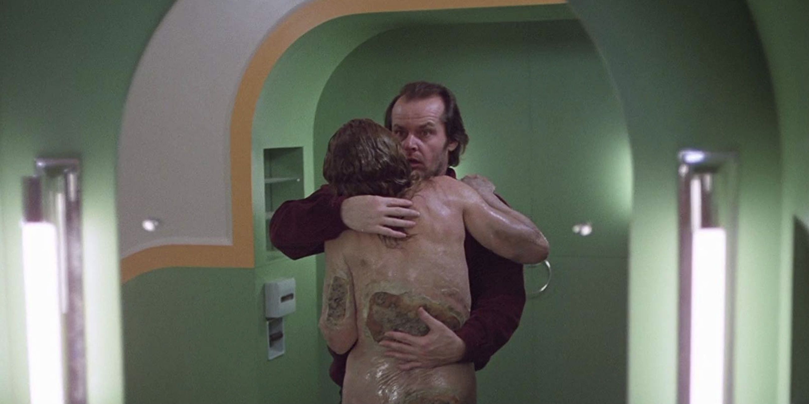 Jack Nicholson kissing the woman from the bathtub in The Shining
