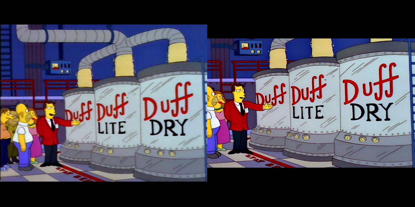 The Simpsons cropped Duff joke